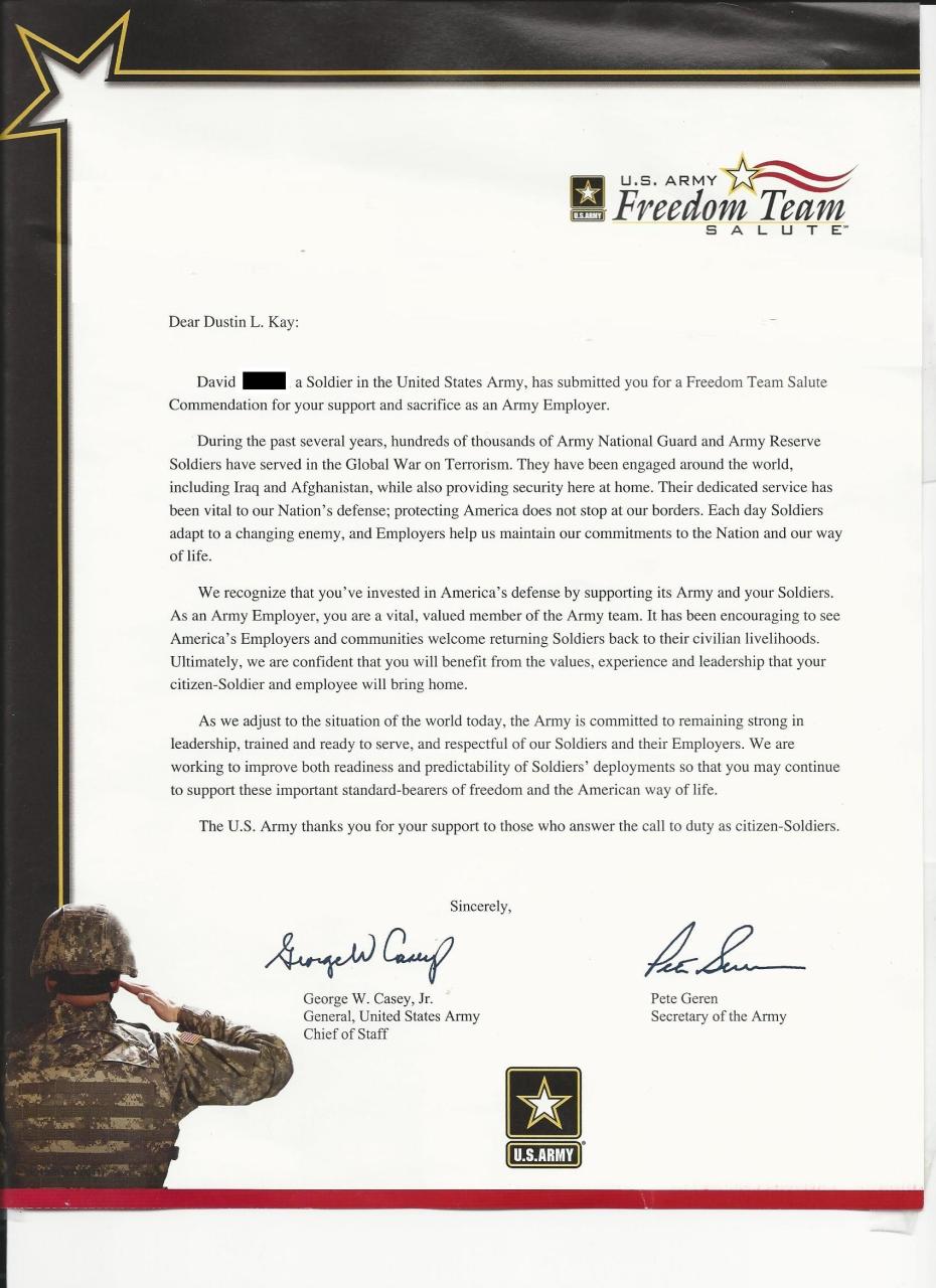 Dustin Luke Kay, professionally known as Luke Kay, U.S. Army Freedom Team Salute commendation