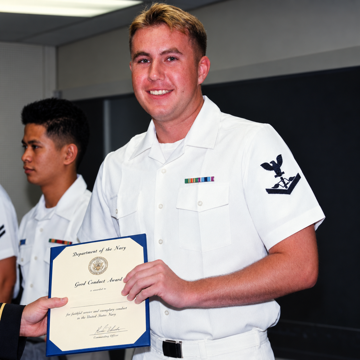 Dustin Luke Kay, professionally known as Luke Kay, U.S. Navy Sailor of the Quarter recognition in 1999